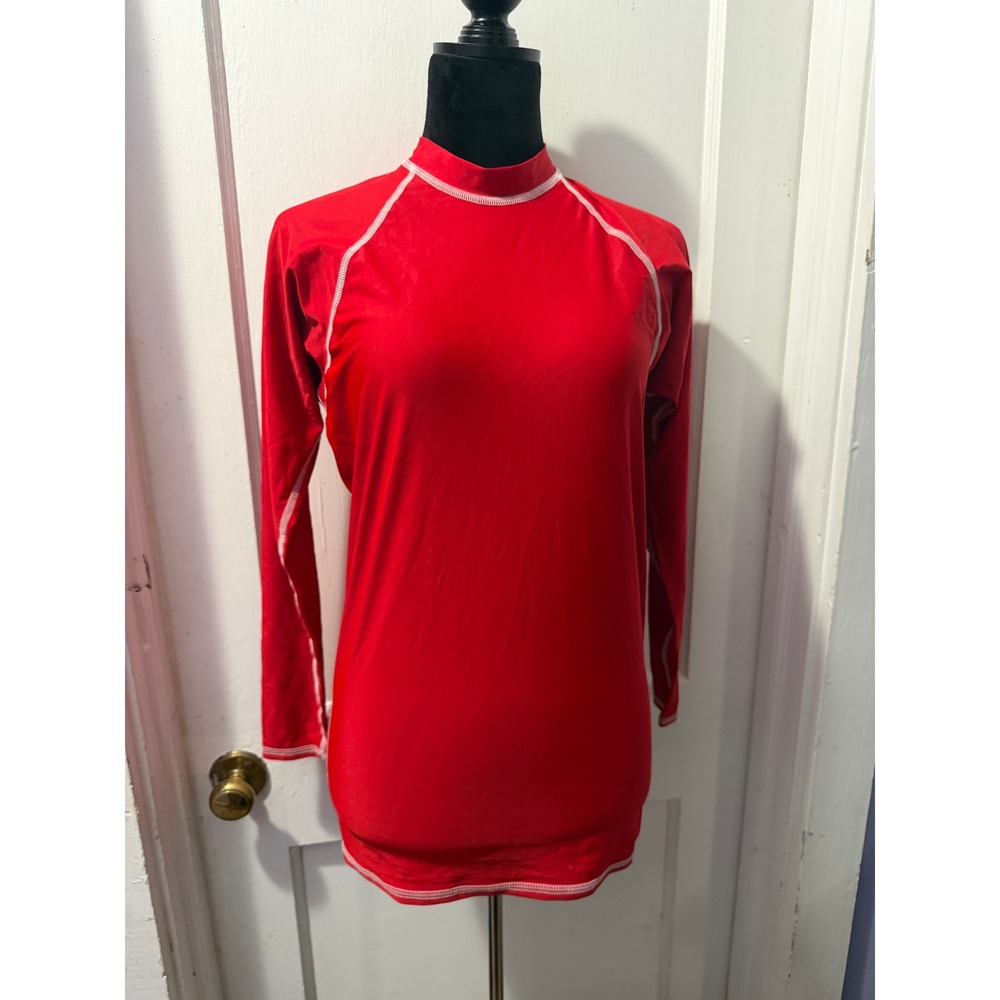 Unbranded Red Long Sleeve Rash Guard Swim Top Mock Neck XL Sporty Surf Shirt
